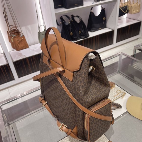 MK JST LG Chain Flap Backpack Brown Logo - Picture 6 of 8